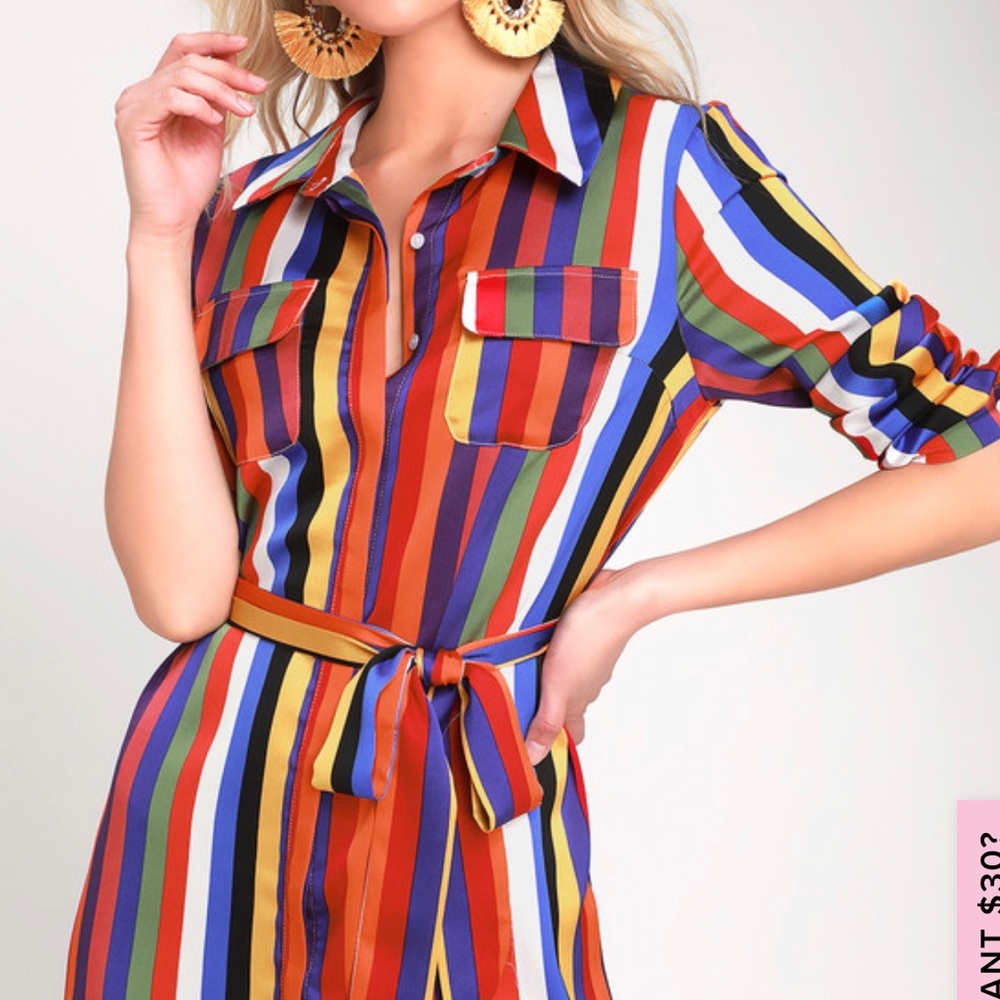 NWT Lulus Amuse me rainbow stripe midi shirt dress